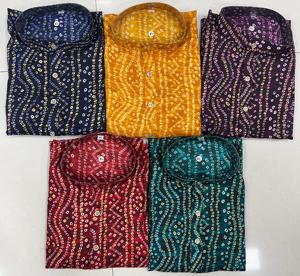 Kurta élégant en rayonne avec imprimé Bandhani et feuille d'aluminium Vêtements de fête ethniques traditionnels Pyjama Kurta pour hommes pour les fêtes et les célébrations - Product Image 2