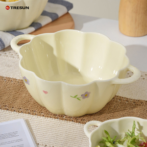 Tazón de Cerámica de Doble Asa para Sopa, Ensalada, Pasta, Color Amarillo Crema, Resistente al Calor - Product Image 5