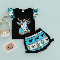 Ensemble de tenue Western pour fille, haut à manches bouffantes et short pour tout-petits, vêtements d'été décontractés de style cowgirl