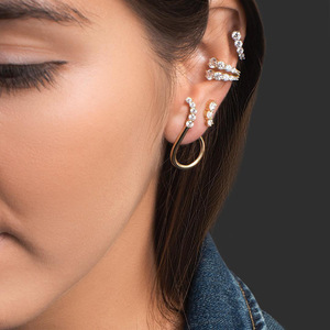 Pendientes de aleación de diamantes de imitación chapados en oro para niñas, aros C, <span class=keywords><strong>sin</strong></span> <span class=keywords><strong>agujero</strong></span>, piercing para oreja, Europa y América - Product Image 3