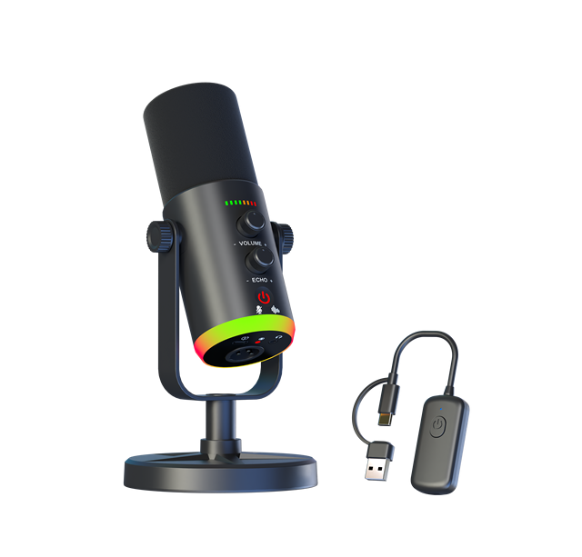 2.4G Wireless USB Microphone RGB Condenser with Noise Reduction Reverb Built-in Sound Card XLR Output for Live Streaming YU7W