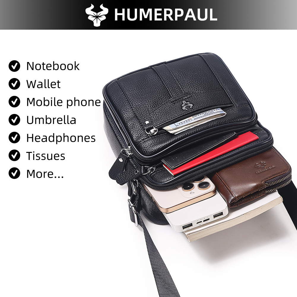 HUMERPAUL Genuine Leather Men’s Shoulder Bag – Luxury Business Crossbody Bag with Multiple Compartments - View 2