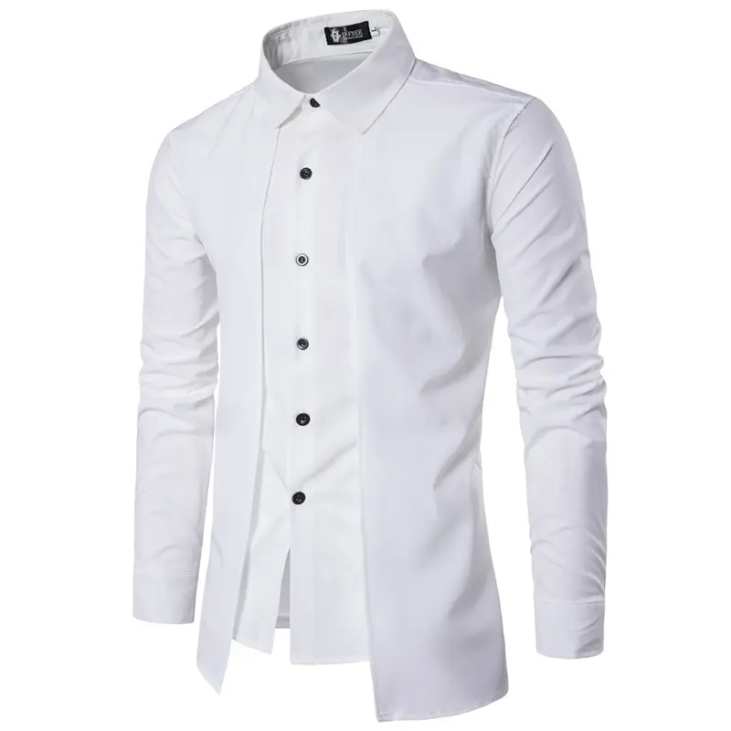 Hot sale men cotton polyester double breasted slim fit solid color long sleeve casual shirt