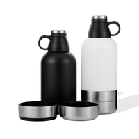 Bouteille d'eau isotherme portable 2-en-1 de 64 oz en acier inoxydable avec logo personnalisé et gamelle pour chien, idéale pour les voyages en extérieur