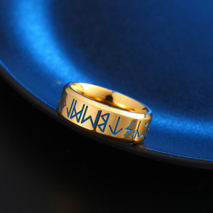 Anillo con Escritura Vikinga Nórdica, Color Acero, Interior Curvo, Pulido a Espejo, Grabado, Joyería de Moda Unisex, Regalo - Product Image 2