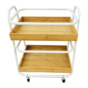 Estante de Almacenamiento de Bambú de 2 Niveles con Ruedas, Versátil para Uso en Interiores, Ecológico, Tipo Vertical - Product Image 1