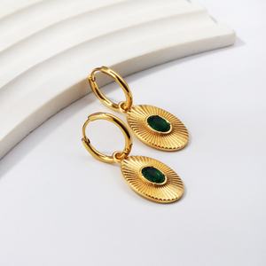 Pendientes de Aro de Acero Inoxidable con Baño de Oro de 18K y Esmeralda, Pendientes de Lujo con Circonita Verde, Accesorios de Joyería para Mujer, Venta al por Mayor - Product Image 5