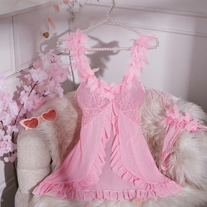 Romantico Abito <span class=keywords><strong>da</strong></span> <span class=keywords><strong>Notte</strong></span> in Pizzo con Spacco, Erotico Rosa <span class=keywords><strong>Trasparente</strong></span> con Schiena Scoperta, <span class=keywords><strong>Camicia</strong></span> <span class=keywords><strong>da</strong></span> <span class=keywords><strong>Notte</strong></span> con Scollo a V per Donna - Product Image 2