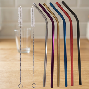 Reusable <b>Metal</b> Drinking <b>Straws</b> Set With Cleaning Brush Modern Bar Accessories Multicolor Bendable Stainless Steel <b>Straws</b> - Product Image 5