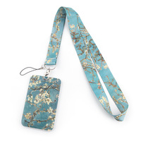 Porte-cartes en polyester style peinture à l'huile avec cordon pour téléphone portable, pour cartes d'accès aux repas, cartes d'identité scolaires, cartes de contrôle d'accès aux bus et cartes de protection pour expositions