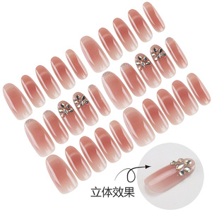 Ongles artificiels faits main, style haut de gamme <span class=keywords><strong>Pure</strong></span> Desire, dégradé rose <span class=keywords><strong>nude</strong></span>, effet œil de chat, élégants, extensions d'ongles ovales en gel UV blanc - Product Image 4