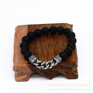 Pulsera de piedra volcánica yunnique, cadena de plata tibetana de 10mm, diseño de flores, regalo de joyería unisex - Product Image 5