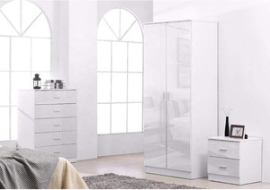 Bedroom Sets Modern High Gloss Wood <strong>Wardrobe</strong> Closet Trio Sets 2 Door <strong>Wardrobe</strong> with Drawers Cabinet <strong>Cheap</strong> Price for <strong>UK</strong> - Product Image 4