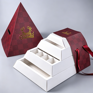 <b>Christmas</b> Pyramid Gift <b>Box</b> with Red Ribbon Handle Ivory Board Rigid Packaging for Holiday <b>Presents</b> - Product Image 6