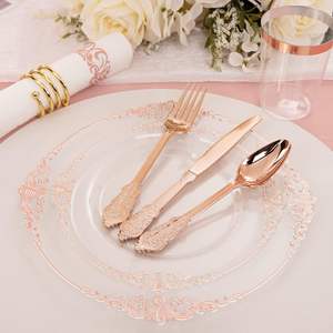Assiettes en <span class=keywords><strong>plastique</strong></span> jetables modernes personnalisées, transparentes, en PS, rigides, pour dîner, mariage, 150/300 ensembles, <span class=keywords><strong>vaisselle</strong></span> noire gravée pour servir les aliments, fêtes, <span class=keywords><strong>vaisselle</strong></span> - Product Image 6