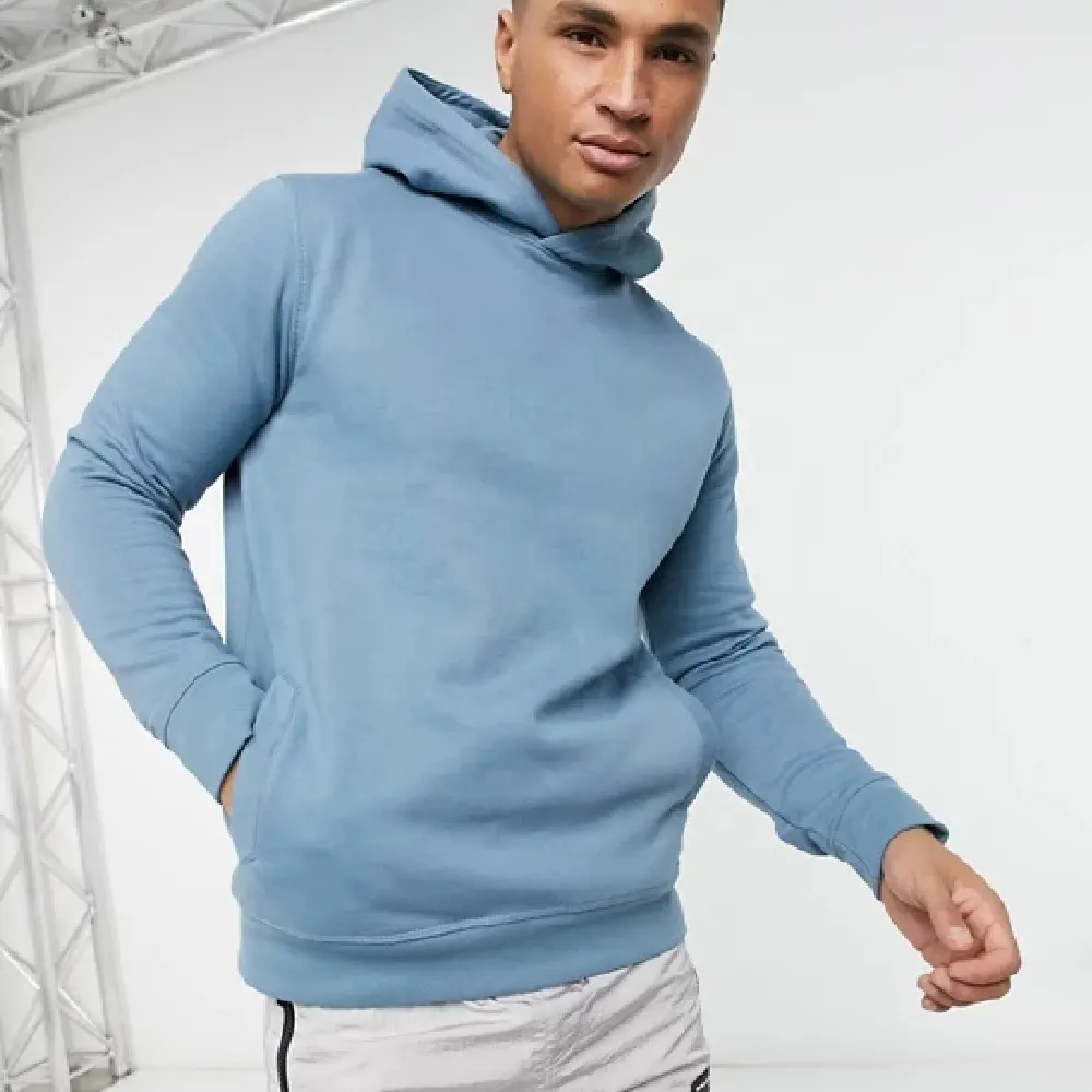 High fashion no string hoodie pullover slim fit hoodies for men customize printing side pockets quality fleece hoodies
