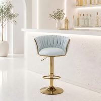 Tabouret de bar bleu clair de haute qualité avec structure en métal doré, pivotant et réglable en hauteur, pour restaurant et café
