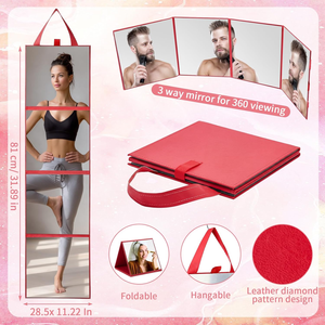 Miroir corporel portable pliable en 3 parties avec sangle en cuir, miroir pleine longueur à suspendre pour le voyage, le spa et la maison - Product Image 4