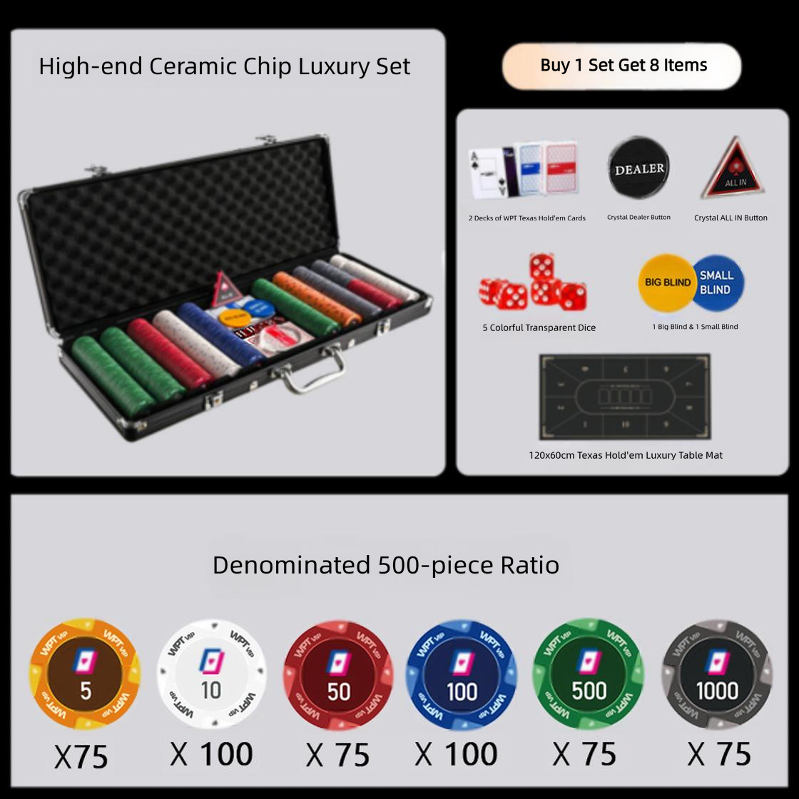 Ensemble de 500 jetons en céramique noire haut de gamme [valeur nominale] 40 mm