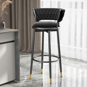 Chaise de bar Z, mobilier de comptoir nordique, en métal et velours, pivotante, en cuir, haute, dorée, moderne, de luxe, tabouret de cuisine, chaises de bar pour table de bar - Product Image 6