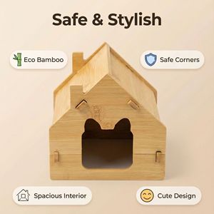 Casa de Bambú para Hámsteres, Refugio de Madera para Mascotas, Pequeño Nido Cálido para Dormir, Ventilado y Duradero, Mini Villa para Hámsteres Dorados - Product Image 4