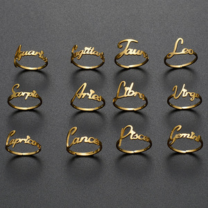 Anillo de Acero Inoxidable Ajustable con Baño de Oro de 18K y PVD Plateado, Resistente al Agua, con Signo del Zodíaco, para Mujer, Venta al Por Mayor - Product Image 1