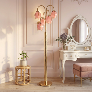 Regalo Creativo de Aniversario: Lámpara de Cristal Rosa con Forma de Tulipán, Hecha a Mano, con Base Dorada - Product Image 2