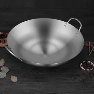Wholesale Stainless Steel Wok Induction Cooking Wok 26-100cm With 2 Handle Fry Pan Chinese Wok Pan