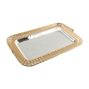 Assiette de service en métal argenté et doré, Assiette de service en acier inoxydable - Product Image 3