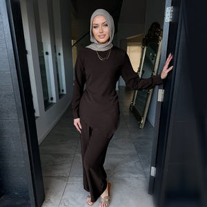 2025 nuovo abbigliamento quotidiano Nida tessuto Muslim da donna Co Ord abbigliamento islamico donna Abaya modesto Top <span class=keywords><strong>Pants</strong></span> Set 2 pezzi - Product Image 4