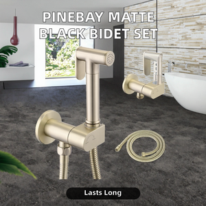 Ensemble de douchette pour bidet <span class=keywords><strong>PINEBAY</strong></span> en laiton massif noir mat, robinet d'angle élégant pour toilettes et douche, pour salle de bain, cuisine, hôtel - Product Image 2