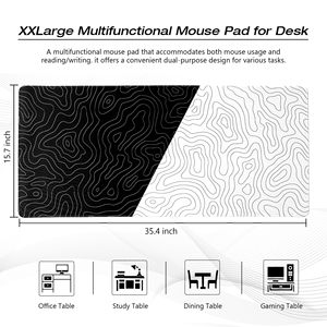 XVX Großes Gaming-Mauspad für Schreibtisch Schwarz-Weiß Topografisch XXL 35,4x15,7 Zoll Wasserdicht Rutschfeste Faserbasis Schreibtischunterlage - Product Image 2