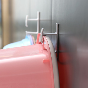 <b>Wall</b> Mounted Dish Bowl Holder Stainless Steel No Drill Kitchen Storage Rack Round Adhesive <b>Hook</b> White And Gray - Product Image 4