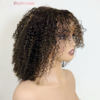 Perruque bouclée en cheveux vierges vietnamiens 100% naturels, grade 12A, densité 250%, longueur moyenne, décolorée, sans colle, avec baby hair