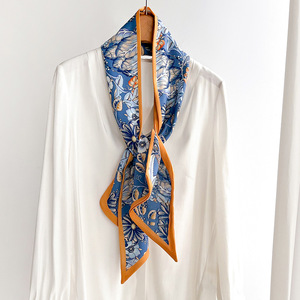 Women Long Silk <b>Scarf</b> <b>Printed</b> Kerchief Floral Double Sided Neck <b>Scarf</b> Headscarf for Party Wedding Gift - Product Image 1