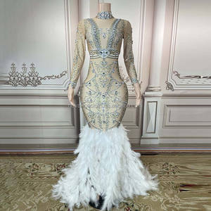 ノバンス製品プロモーションハイカラーダイヤモンドクリスタルエレガントなイブニングドレス女性パーティーウェアフェザー裾のウエディングドレス - Product Image 1