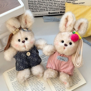 Peluche <span class=keywords><strong>Vintage</strong></span> a Forma di Coniglio con Salopette e Fiocco a Quadretti, Vari Stili per Decorazione - Product Image 1