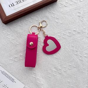 New Portable PU Leather <b>Lipstick</b> Case Bags Keychain with Heart Pendant Mini Lip Balm Holder Pouch for Women With Charm Key Ring - Product Image 4