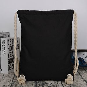 Sacs à dos de voyage en toile de coton avec cordon de serrage, sacs à cordon en corde de coton pour cadeaux, plage, sport, sac noir à cordon de serrage - Product Image 3