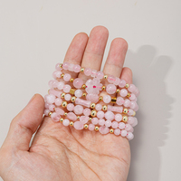 Bracelet en acier inoxydable doré avec pierres précieuses en gros, bijoux, pierre de quartz rose naturelle, bracelet en pierre irrégulière