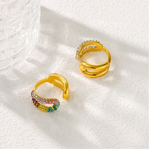 Mát bán buôn thời trang thép không gỉ <span class=keywords><strong>Titanium</strong></span> Cubic Zirconia Cubic Zirconia mở 18K Nhẫn vàng - Product Image 3