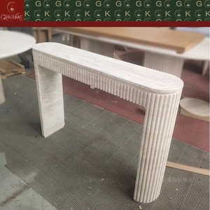 <span class=keywords><strong>Table</strong></span> d'entrée moderne en travertin GOLDKING, design cannelé en pierre beige, <span class=keywords><strong>console</strong></span> minimaliste, sur mesure pour la décoration de hall d'entrée de luxe - Product Image 6