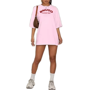 Camiseta Rosa Extra Grande para Mujer BNUOO, Corte Holgado, Manga Corta, Cuello Redondo, Impresión de Logotipo Personalizado, Ropa Casual de Primavera/Verano - Product Image 1