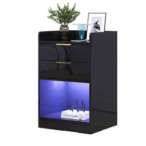 High Quality Modern <strong>Slim</strong> Wooden Nightstand LED Charging Station Panel Unique Multifunctional <strong>Bedside</strong> <strong>Table</strong> for Bedroom Home - Product Image 2
