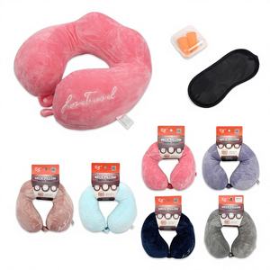 Oreiller de voyage léger Eb à col en U en mousse à mémoire de forme et coton 28x24x10cm avec impression de logo personnalisé pour siège de voiture 14 ans et plus - Product Image 1