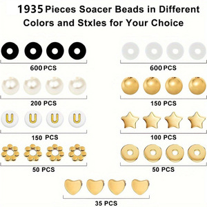 Kit de Accesorios para Joyería DIY, 24 Piezas de Cuentas de Arcilla Polimérica, Blancas, Negras, Doradas, en Forma de Estrella y Perla, para Hacer Pulseras - Product Image 4