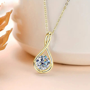 Teardrop Pendant <b>Necklace</b> With Round Zircon Claw Setting White Gold For Women Everyday Wear - Product Image 3
