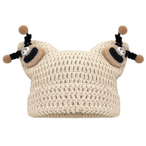 2025 nouveau Style coréen mignon poupée dessin animé tricoté chapeau drôle <span class=keywords><strong>laine</strong></span> chapeau pour femmes automne hiver grande tête pour décontracté quotidien feuille - Product Image 1