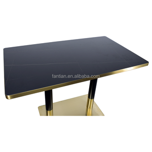 फ्रेंटन 201 स्टेनलेस स्टील टाइटेनियम और काले आयताकार डबल कॉलम डाइनिंग टेबल बेस - Product Image 4