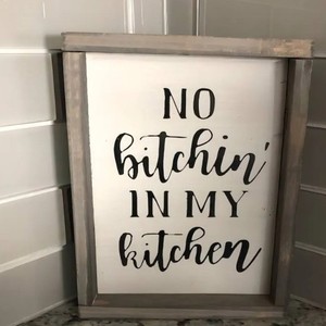 Rustic Wooden Wall Sign Solid Wood Rectangle Home Decoration No Bitchin In My <b>Kitchen</b> Artistic Letter Frame - Product Image 4